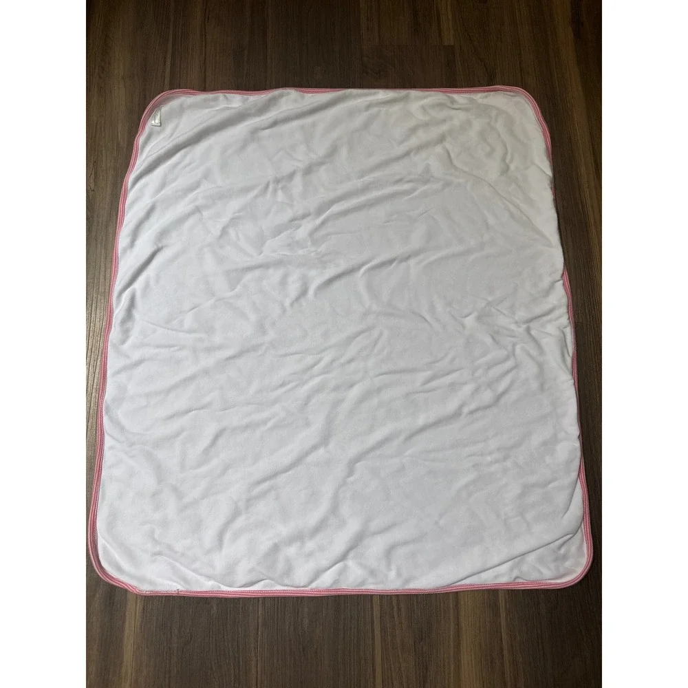 Ralph Lauren Receiving Blanket Kids White Pink Polo Bear Monogram Striped Trim